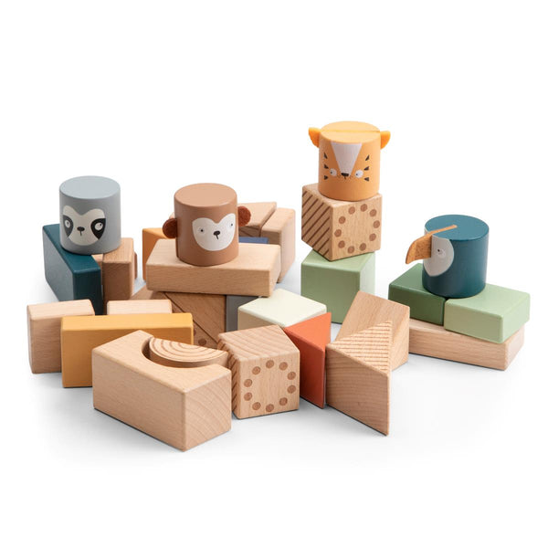 Set Di 20 Blocchi Animali In Legno Impilabili - Giocattoli Educativi Colorati Con Sacca Portaoggetti Per Bambini Piccoli