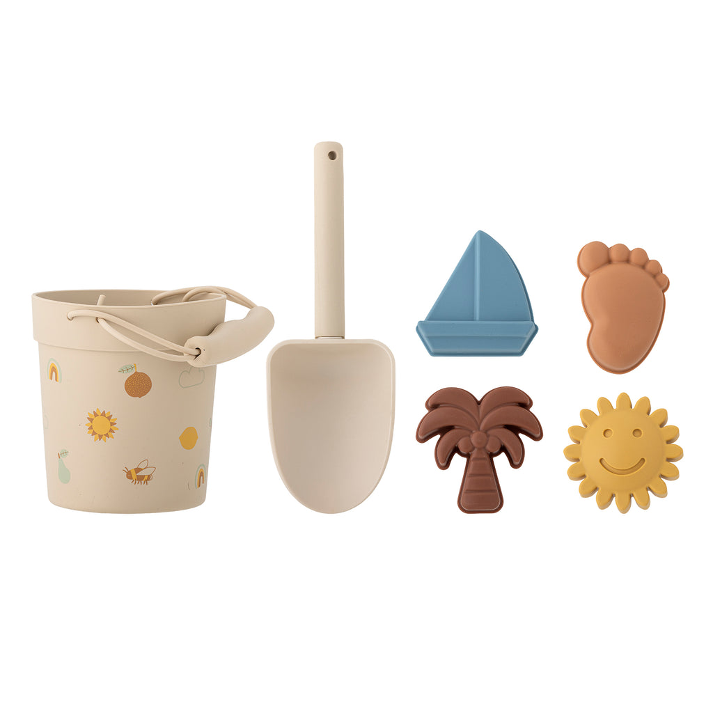 Set spiaggia in silicone. Secchello, paletta e formine