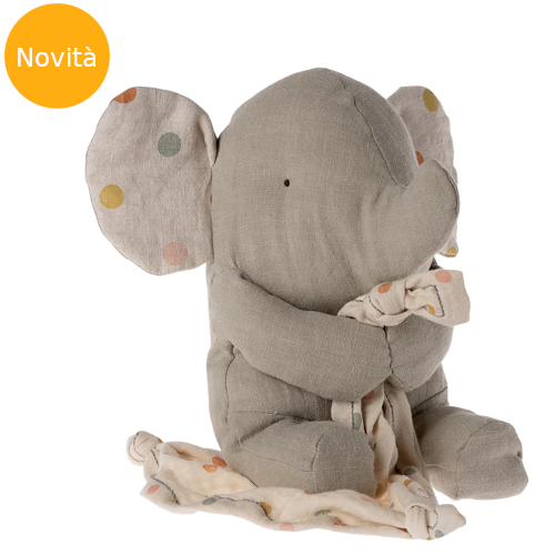 Elefantino peluche carillon celeste con stoffa a pois