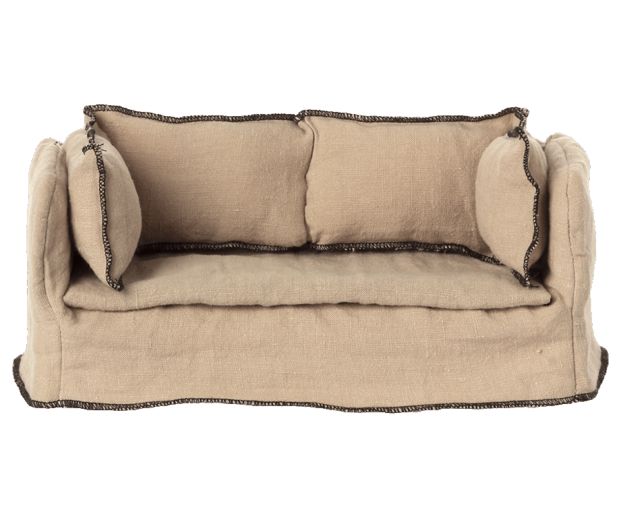Mini divano in legno e tessuto di lino