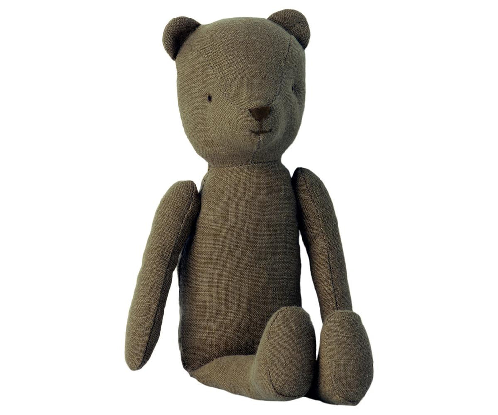 Teddy padre, peluche in stoffa a forma di orsetto con pelliccia grigio scuro seduto