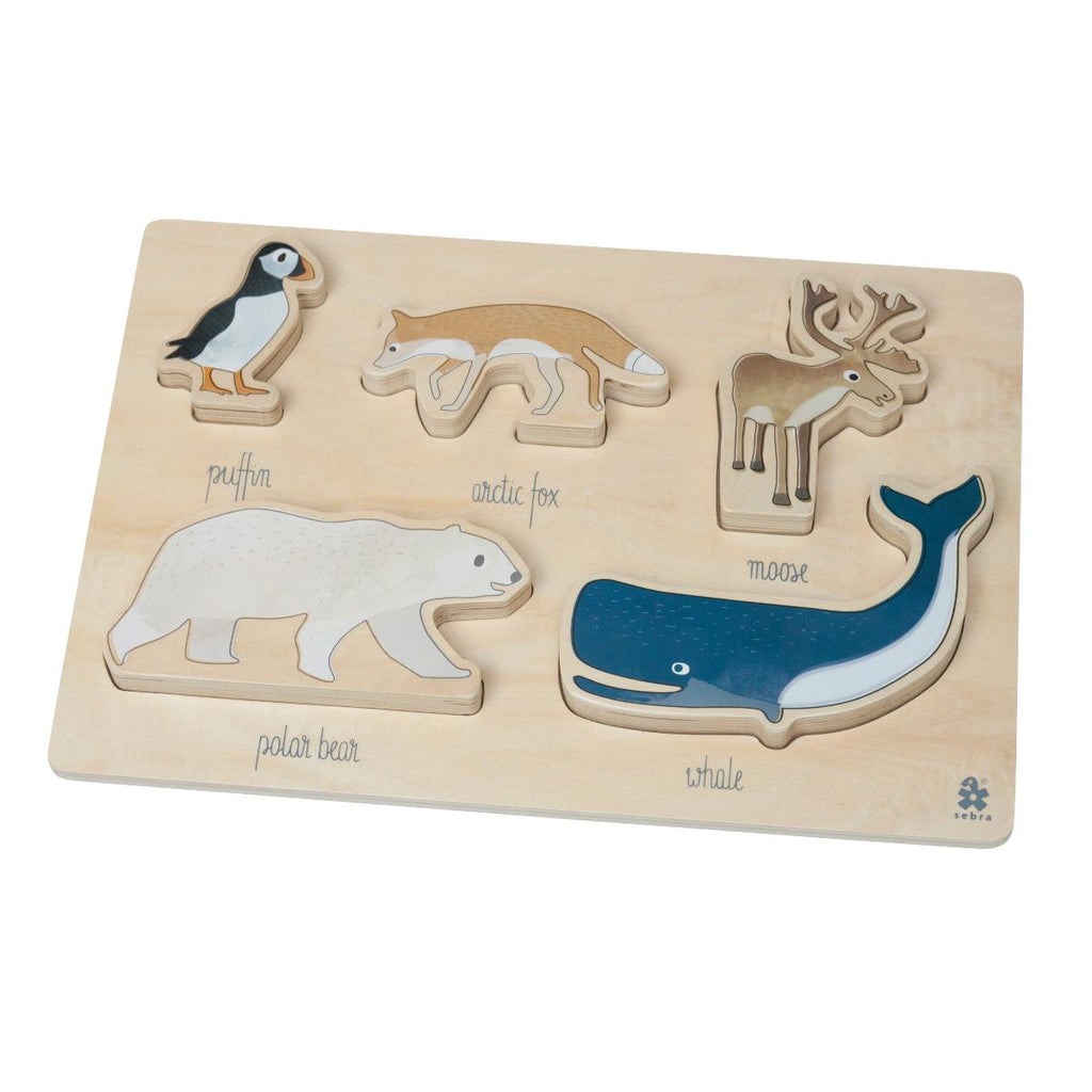 Puzzle in legno con figure di animal artici