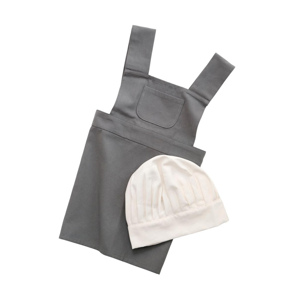 Grembiulino da cucina in cotobe grigio con cappello da cuoco bianco