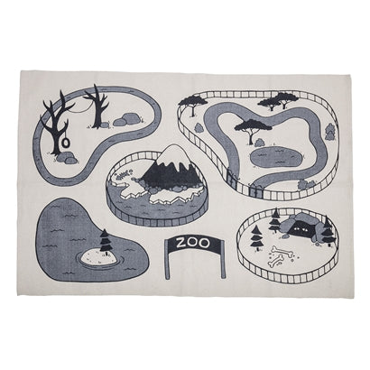 Tappeto rettangolare da gioco in cotonecon illustrazione di uno zoo