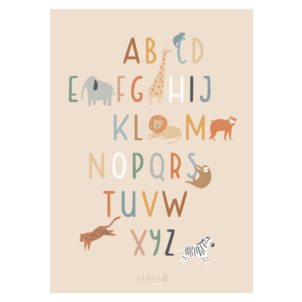 Poster con illustrazioni di animali selvatici e lettere dell'alfabeto