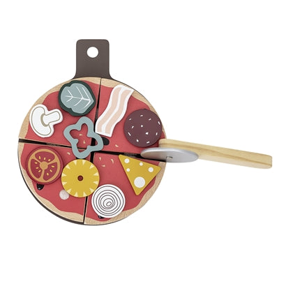 Pizza componibile in legno su tagliere rotondo e con rotella porzionatrice