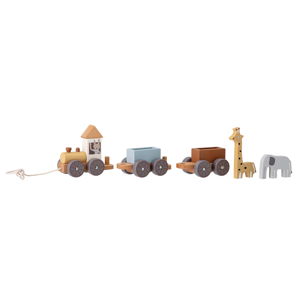 Gioco da traino in legno con animali del circo (coniglietto, giraffa e elefantino)