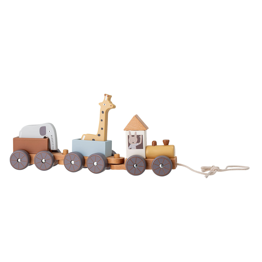Gioco da traino in legno con animali del circo (coniglietto, giraffa e elefantino)