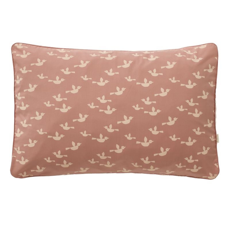 Federa rosa in cotone con stampa di piccoli passerotti