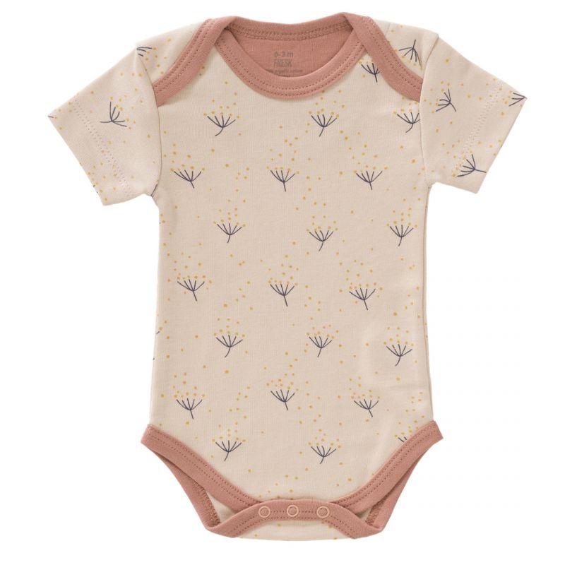 Body neonato manica corta in cotone con stampe di fiori Dente di Leone su sfondo rosa pallido