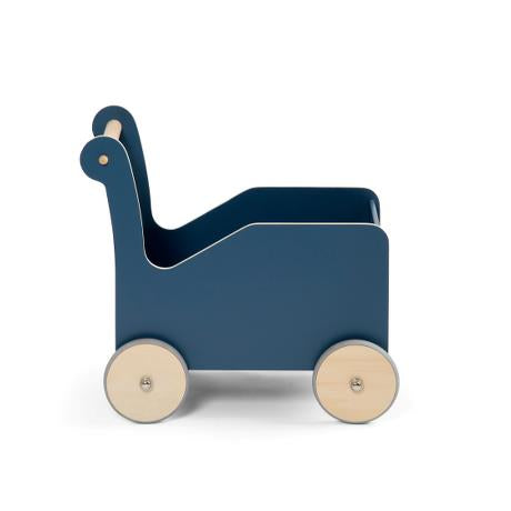 Carrellino in legno porta giochi a quattro ruote- Colore blu