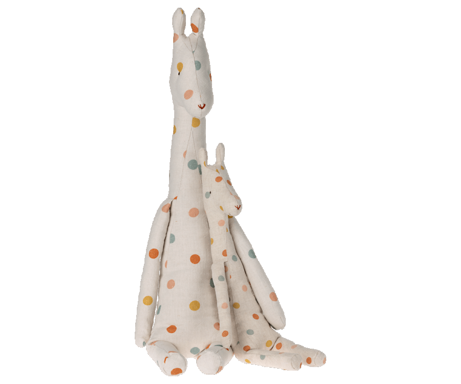 Coppia giraffe in stoffa con pois. Formato grande e piccolo
