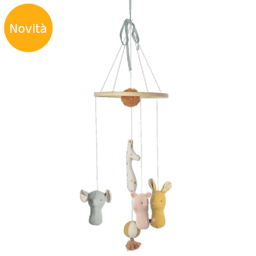 Giostrina per neonati con animali in cotone e lino